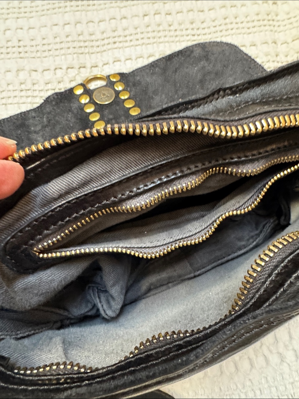 Campomaggi Black Leather Crossbody with Gold Stud Detailing - Picture 5 of 10